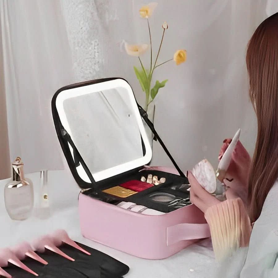 Mirrorglam Make-up Tasche – LED-Spiegel & Organizer für perfektes Styling unterwegs - sellene.de