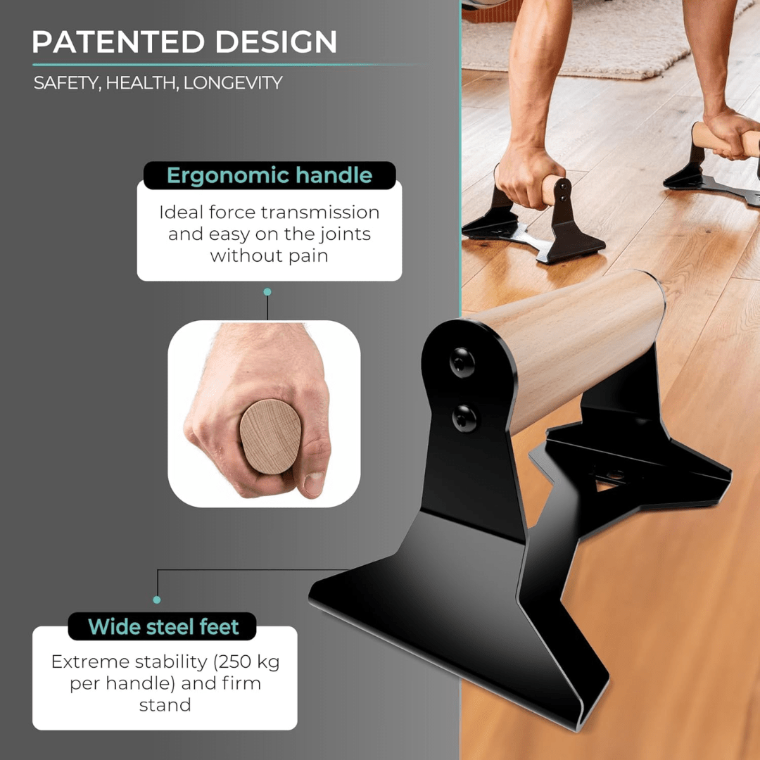 PowerGrip – Ergonomische Holzparalletten für sicheres Liegestütztraining - sellene.de