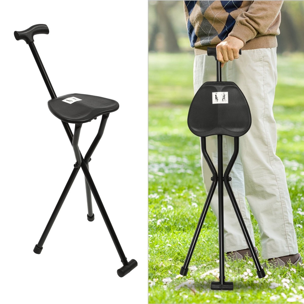 STROLLEZ – Faltbarer Gehstock mit integriertem Sitz für Reisen und Outdoor-Komfort - sellene.de