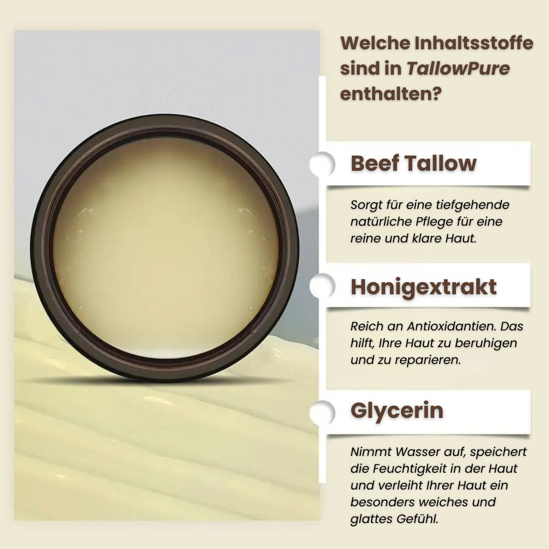 Beef Tallow Creme | Creme für natürliche Hautpflege | Feuchtigkeitscreme für Gesicht und Körper | TallowPure - sellene.de