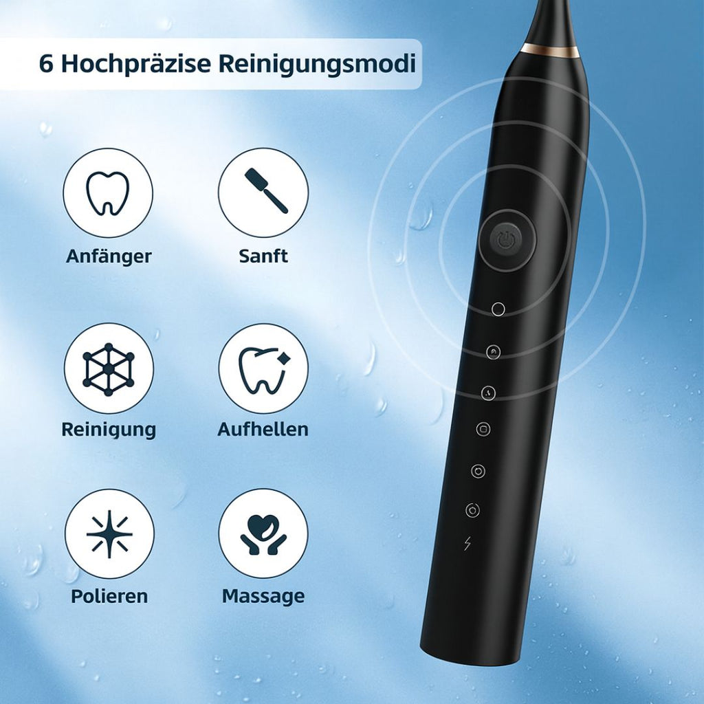 Elektrische Zahnbürste mit 6 Reinigungsmodi | Ultraschall Zahnbürste für Erwachsene & Kinder | ZahnKlar - sellene.de