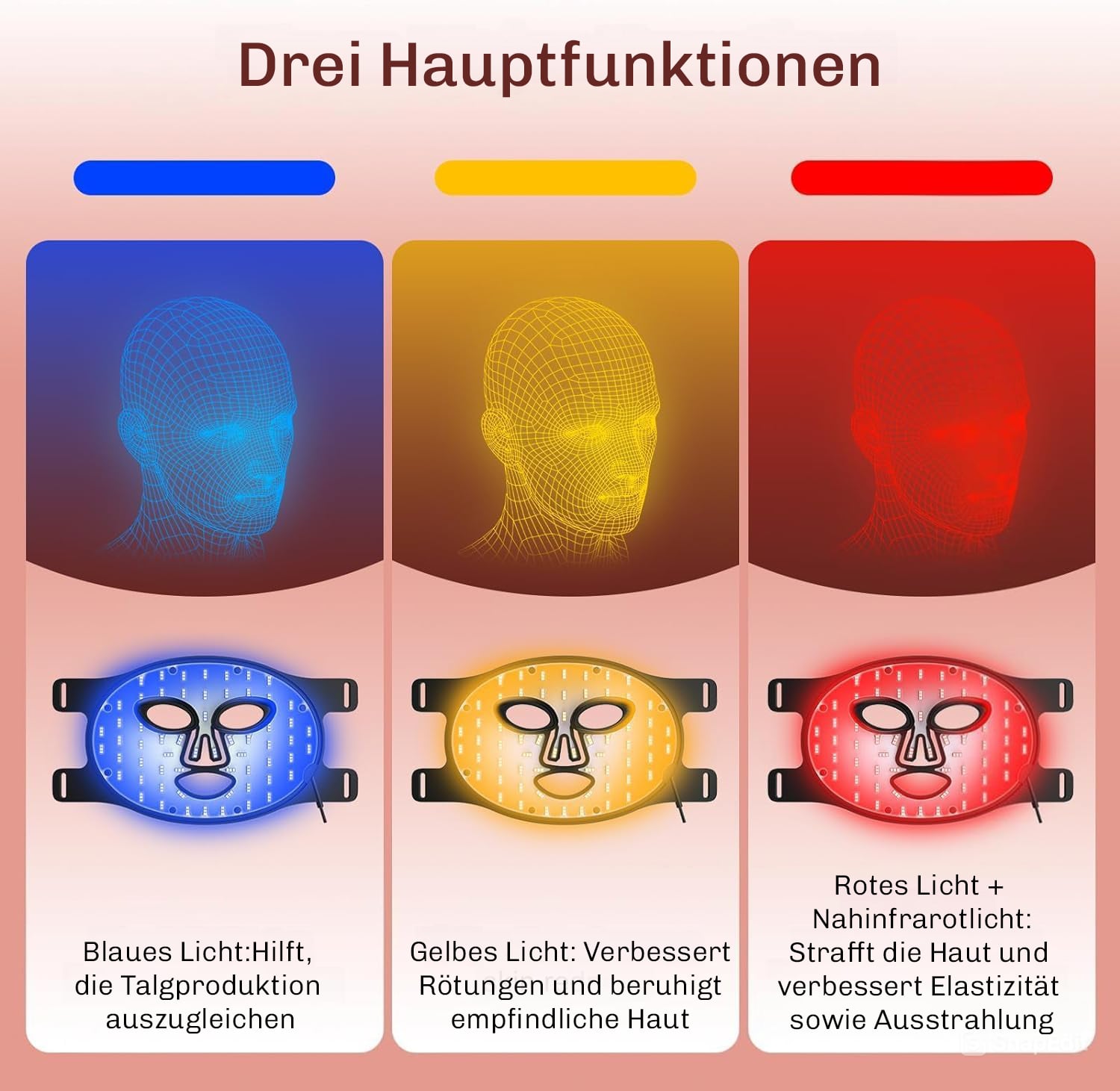 Rotlichtmaske | LED Gesichtsmaske | Haut Lichttherapie | HautGlow - sellene.de